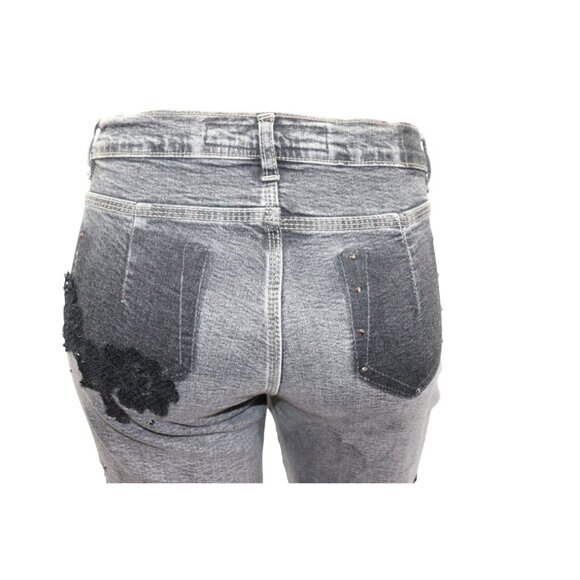Gray Bootcut Flare Jeans with Black Lace Appliqué Trim 30 - Picture 9 of 10